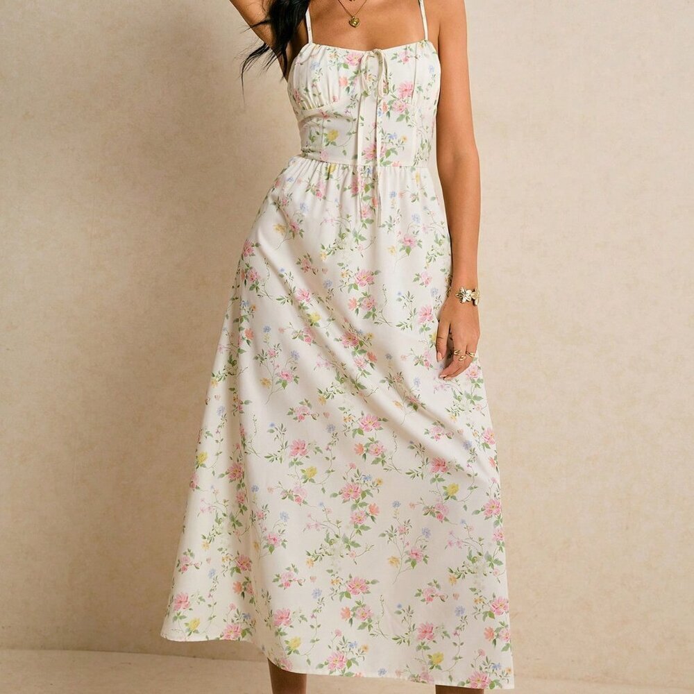 Multicolor Boho Women's Smocked Midi Sundress